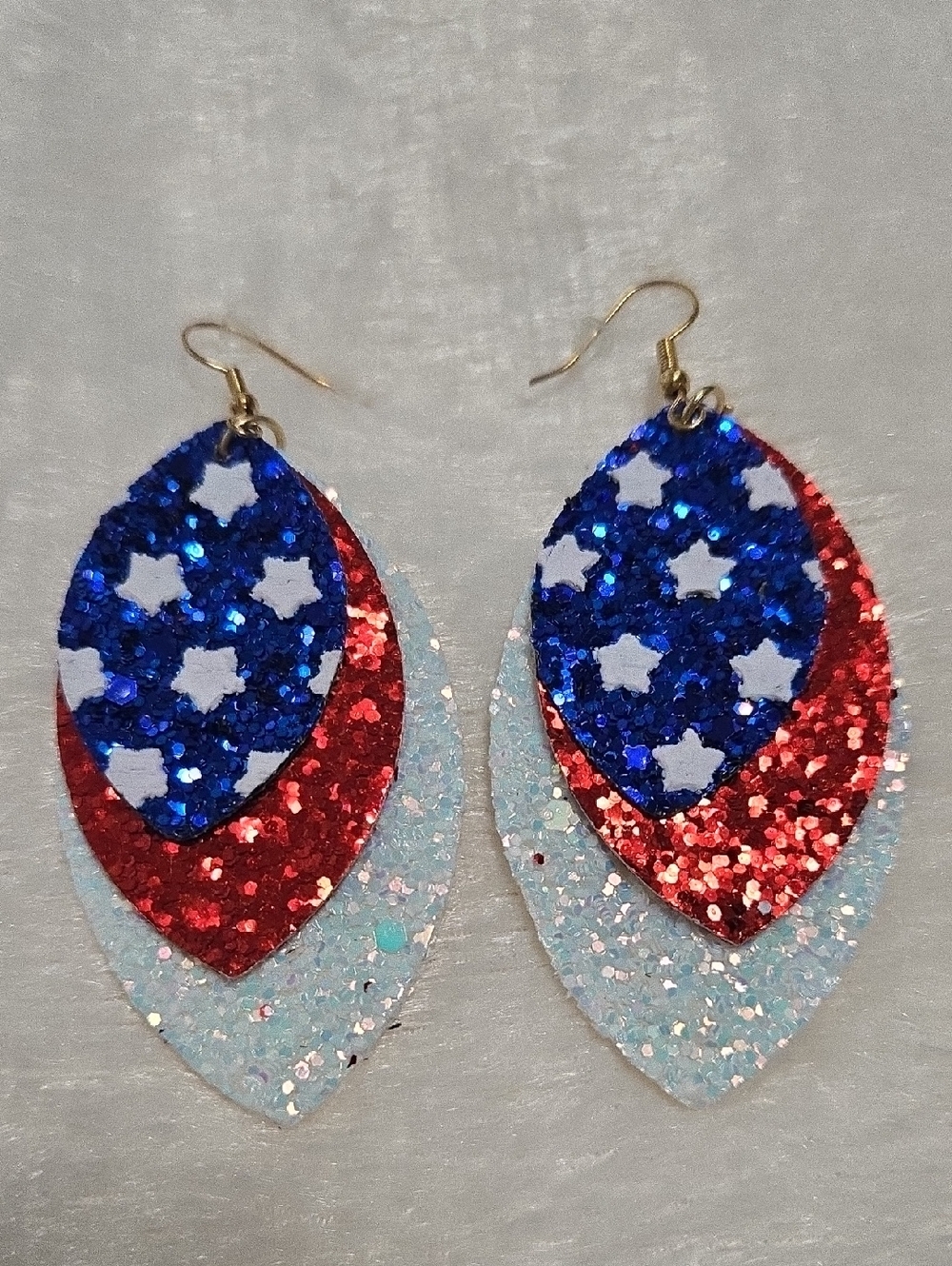 Patriotic Layered Glitter Drop Earrings - Blue, Red, White
